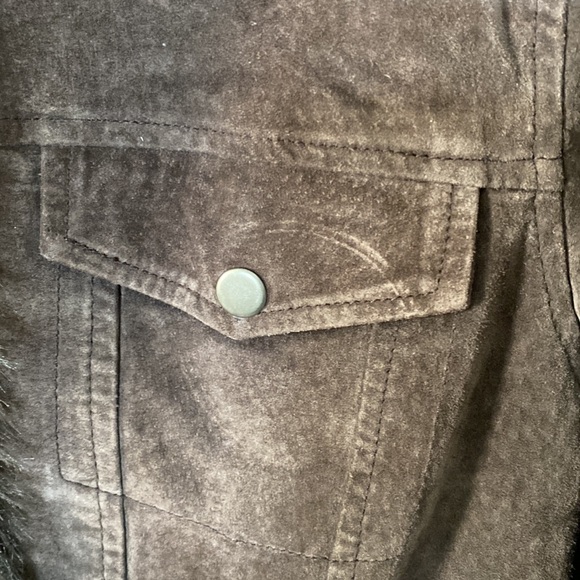 Coldwater Creek Brown Leather Zip Front Jacket Faux Fur Collar and Cuffs - Picture 11 of 12